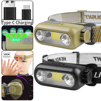 Lampu Kepala LED 1200mah IP65 Sensor, Dapat Diisi Ulang USB, Klip Topi, Rantai Dada, Sudut Dapat Disesuaikan, Untuk Memancing, Berkemah, Lari