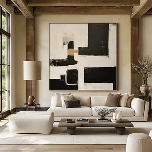 Tranh vải trừu tượng màu đen lớn, tranh thủ công nguyên bản, tranh tường phong cách wabi-sabi màu nâu, trang trí tường nhà trung tính - Product Image 3