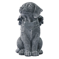 Statue commémorative d'ange en résine peinte à la main, sculpture d'animal de compagnie assis avec ailes et collier en forme de cœur pour jardin, cour, terrasse