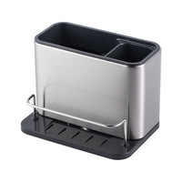 Organisateur d'évier de cuisine avec plateau d'égouttage auto-drainant pour porte-éponge, porte-serviette, porte-torchon