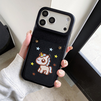 Coque de protection brodée motif poney mignon pour iPhone 18 Pro Max, compatible avec les coques de téléphone iPhone 17, 16, 15, 14