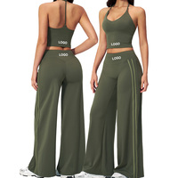 Ensemble de sport et yoga 2 pièces TZ3588-9 à col en V et dos ajouré, séchage rapide, extensible, taille haute, coupe ajustée pour la course et l'entraînement