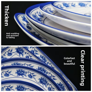 Assiette à dîner et bol à <span class=keywords><strong>nouilles</strong></span> en mélamine de style chinois, motif floral blanc et bleu, format A5, compatible micro-ondes, orchidée classique - Product Image 5