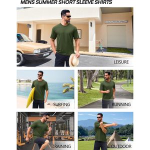 Cotrasen T-shirt vert armée pour homme UPF 50 + avec ourlet incurvé léger coupe ample décontracté à manches courtes t-shirt petite taille - Product Image 5