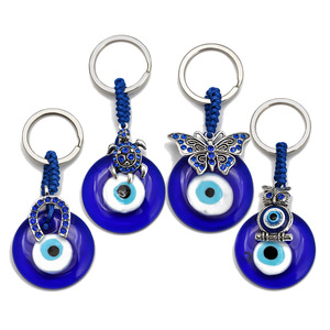 European and American Devil's Eye Key Pendant Cross-Border Alloy Car Keychain with Glass Tassel Fashion Jewelry Key Holder