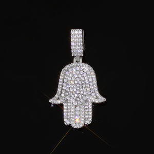 NUOYA all'ingrosso Hip Hop ghiacciato fuori CZ <span class=keywords><strong>Hamsa</strong></span> collana ciondolo a mano gioielli per donne uomini oro argento ciondolo diamante ciondolo regalo - Product Image 2