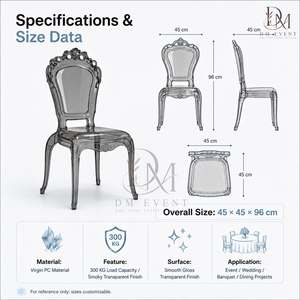 Silla Barroca de Resina Gris Humo, Silla de Una Pieza para Banquetes y Eventos, Proveedor Mayorista de Fábrica - Product Image 3