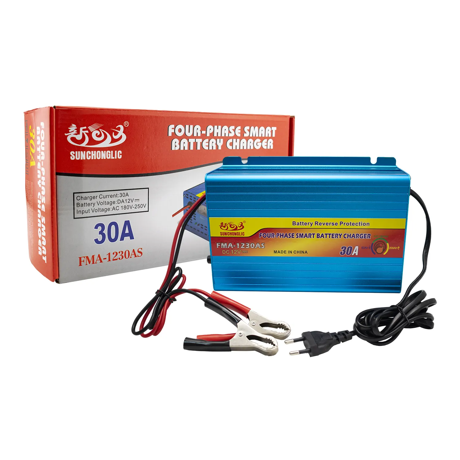 Sunchonglic intelligent four-phase 12V 30A car lead acid battery charger 12 volt 30 amp