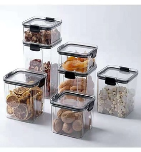 Hot selling BPA-Free Transparent Plastic Airtight Kitchen Food Storage Container Set with Lids For Cereal Spices Snack