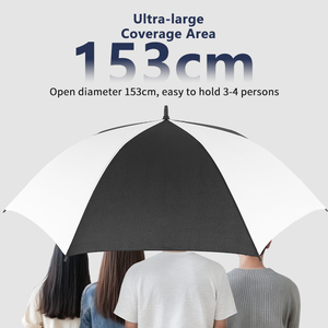 Ouverture automatique 34 pouces Extra Large 190T pongé tissu imperméable Logo personnalisé en fibre de verre tempête coupe-vent parapluie droit classique - Product Image 3