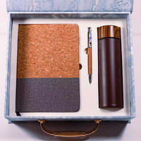 Coffret Cadeau d'Affaires de Luxe Écologique : Carnet en Liège, Stylo Bille en Liège, Couvercle Effet Bois, Tasse Thermos en Acier Inoxydable 304 – Idéal pour Entreprises
