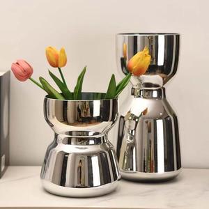 Vase en verre argenté de luxe nordique, vase à fleurs hydroponique de bureau, vente en gros de vases - Product Image 1