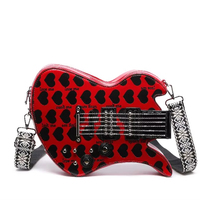 Sac à bandoulière tendance en forme de guitare pour femme, sac à main style musical imprimé cœur, sac à bandoulière croisé