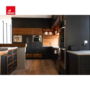 Tow tone phong cách Mỹ đóng khung Inset Walnut tủ bếp với Shaker phẳng hai cửa phong cách <span class=keywords><strong>cutout</strong></span> xử lý thiết kế nhà bếp - Product Image 4