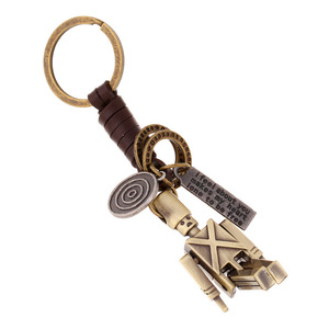 Hand-Woven Vintage Cowhide Keychain Hand And Foot Movable Robot Key Pendant Trinkets