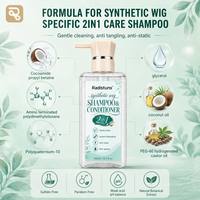 Radistusn OEM 300ml Shampooing et après-shampoing synthétiques 2 en 1, antistatique, démêlant, nettoyant sans sulfate pour cheveux synthétiques