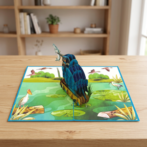 Tarjeta Pop-Up 3D de Pájaro Pescador, Diseño Personalizado, Hecha a Mano, Arte en Papel Recortado, Hecho en Hanói, Logotipo Animal, Día de la Madre - Product Image 3