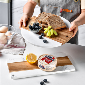 <span class=keywords><strong>Planche</strong></span> à découper <span class=keywords><strong>ronde</strong></span> en marbre et <span class=keywords><strong>bois</strong></span> d'acacia pour fruits et sushis - Product Image 6