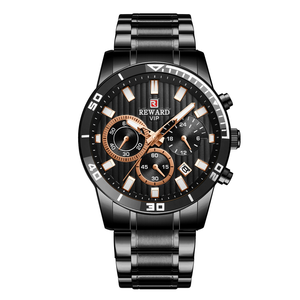 Montre à quartz REWARD 81009 Classy Golden Boys, bracelet en acier inoxydable parfait, 3 cadrans, chronographe, design de montre de course grand format - Product Image 1