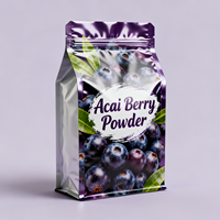 Pochette à fond plat à gousset latéral argenté étanche à l'humidité imprimée sur mesure pour les emballages alimentaires sains en poudre de baies d'açai biologiques