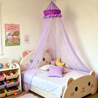 Moustiquaire de lit pliable en tulle à volants et nœuds, style lavande, pour berceau de bébé, rideau suspendu au plafond, décoration esthétique pour chambre d'enfants et de filles