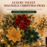 Fleurs de Noël artificielles, magnolias, décorations de Noël, arrangements floraux pour arbre de Noël, magnolias rouges et blancs