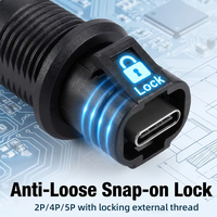 Waterproof USB Type-C Female Connector 2 Pin Panel Mount Snap Lock IP67 Socket with Dust Cap