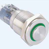 ELEWIND Interrupteur à bouton-poussoir momentané en acier inoxydable 16 mm IP67 avec anneau lumineux (PM162H-11E/R/12V/S/IP67, CE, ROHS)
