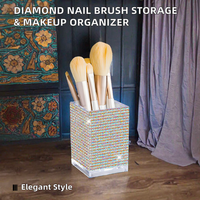 Boîte de rangement professionnelle en acrylique de luxe, nouveau design, pour pinceaux de maquillage et de manucure, avec incrustations de diamants, multifonctionnelle, pour bureau DIY