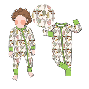 Pakaian Bayi Baru Lahir Berkualitas Tinggi Motif Barat Bahan Bambu Viscose Lembut, Piyama Anak Balita dengan Ritsleting - Product Image 2