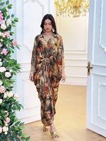 Robe imprimée de style arabe musulman de Dubaï, nouvelle collection, élégante et décontractée, robe à col en V pour femmes musulmanes