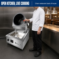 Robot de cuisson électromagnétique commercial 5000W avec évier pour wok, équipement de cuisine professionnel