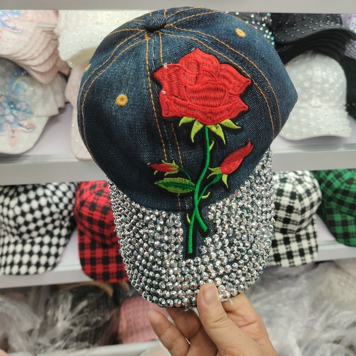 Wholesale Red Rose Hats for Women - Bling Rhinestone Caps