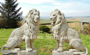 Par de Esculturas de Animales Grandes para Exteriores, Estatuas de Leones Sentados de Mármol para Entrada de Puerta - Product Image 2