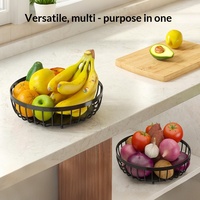 Keranjang Buah dan Sayur Logam Bulat Dua Lapis Desain Lepas Pasang untuk Meja Dapur dan Penyimpanan Ruang Tamu