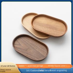 Bandeja Apilable Ovalada de Madera Maciza de Acacia y Haya para Almacenamiento de Frutas, Aperitivos y Té - Product Image 2