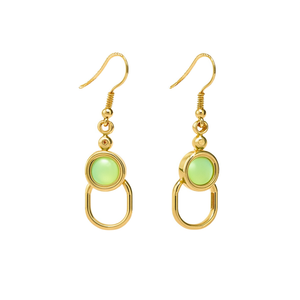 Boucles d'oreilles pendantes géométriques bohèmes tendance, plaquées or PVD, en acier inoxydable 316L, avec pierre verte, design goutte, durables et résistantes - Product Image 2