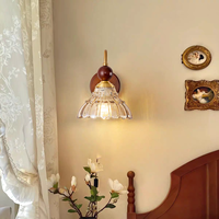 Applique murale en verre et bois, style français, motif fleur de cloche, vintage, luxe léger, lumière tricolore, pour chevet, mur de fond, entrée et bar