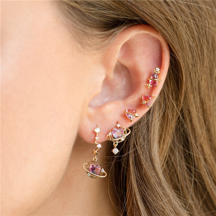 SP Korean Cute Fashion Jewellery Zircon Pink Heart Earrings