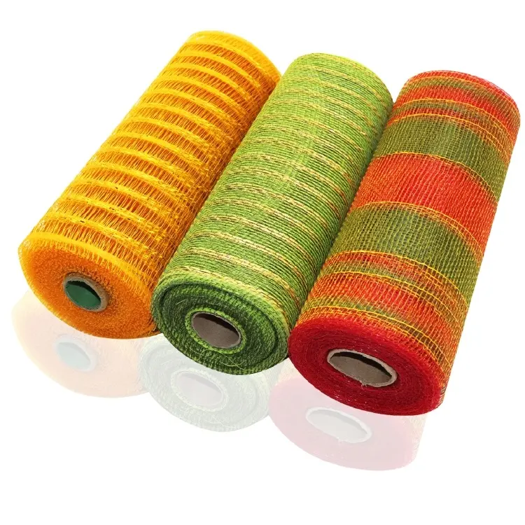 10yards/roll Wreath Mesh Ribbon Rolls Autumn Metallic 10 inch Holiday Deco Poly Mesh for Wholesale 21533
