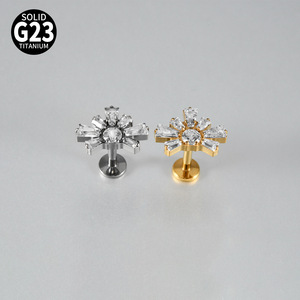 <span class=keywords><strong>Piercing</strong></span> d'oreille <span class=keywords><strong>en</strong></span> titane F136 G23, motif géométrique éventail et zircon carré, base plate à filetage interne - Product Image 4