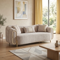 Ensemble de canapés modulaires en tissu velours, design extensible, durable, confortable, rembourrage en mousse, pieds en acier inoxydable doré, style moderne pour hôtel