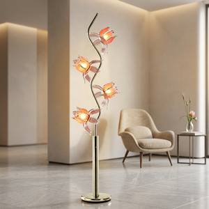 Luxury Golden S Curve Lotus <b>Standing</b> Lamp 4 Lotus Flowers Art Decor Floor Light for Showroom Sample Room - Product Image 4
