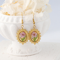 Boho buatan tangan perhiasan antik anting menjuntai jatuh air mata bunga kering anting-anting untuk wanita