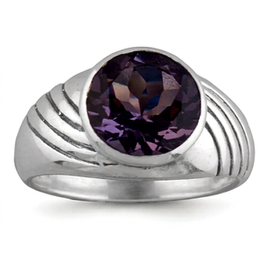 Anillo de Plata de Ley 925 para Hombre con Amatista Púrpura Redonda, Joyería con Piedra Preciosa Genuina, Diseño Clásico y Atrevido para Uso Diario - Product Image 1