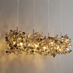 Lustre Stainless Steel Pendant Light Metal Chandelier Bar Leaf Lighting European Luxury Gold Leaves Dining Room Chandelier