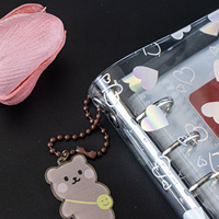 Protège-cahier A5 A6 A7 A8 transparent en PVC à 6 anneaux, rechargeable, avec fermeture à bouton-pression et motif cœur laser