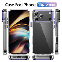 Coque de téléphone transparente avec cadre d'appareil photo électroplaqué pour iPhone 18 17 16 15 Pro Max, en TPU souple et acrylique, anti-jaunissement