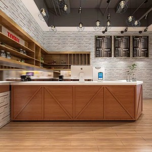 Vintage Industrial Style <strong>Bar</strong> Counter L-Shaped <strong>Corner</strong> Cashier Desk for Coffee Shop Cafe and Milk Tea <strong>Bar</strong> - Product Image 2