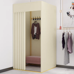 תאי הלבשה מודרניים יוקרתיים בהתאמה אישית, עצמאיים, ממתכת, לחנויות בגדים, עם וילונות ותצוגות עכשוויות. - Product Image 4